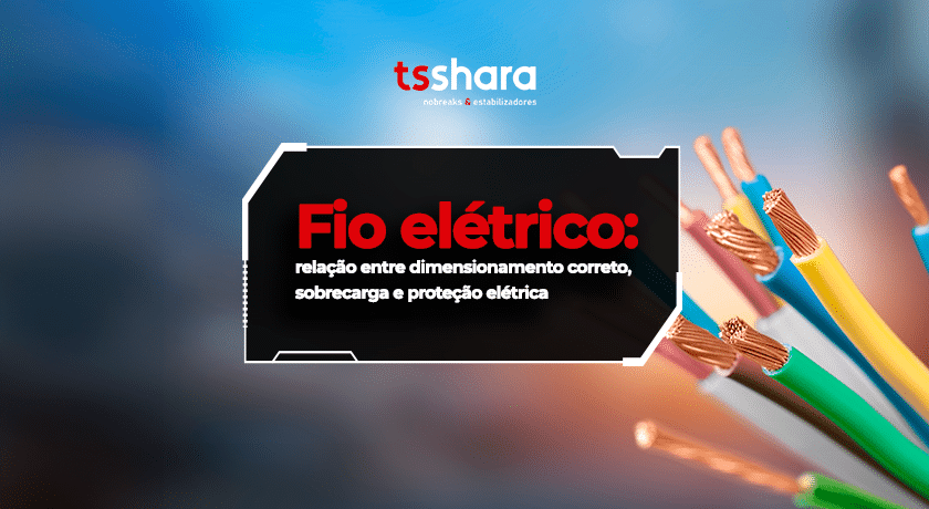 Fios elétricos coloridos com chamada sobre proteção elétrica